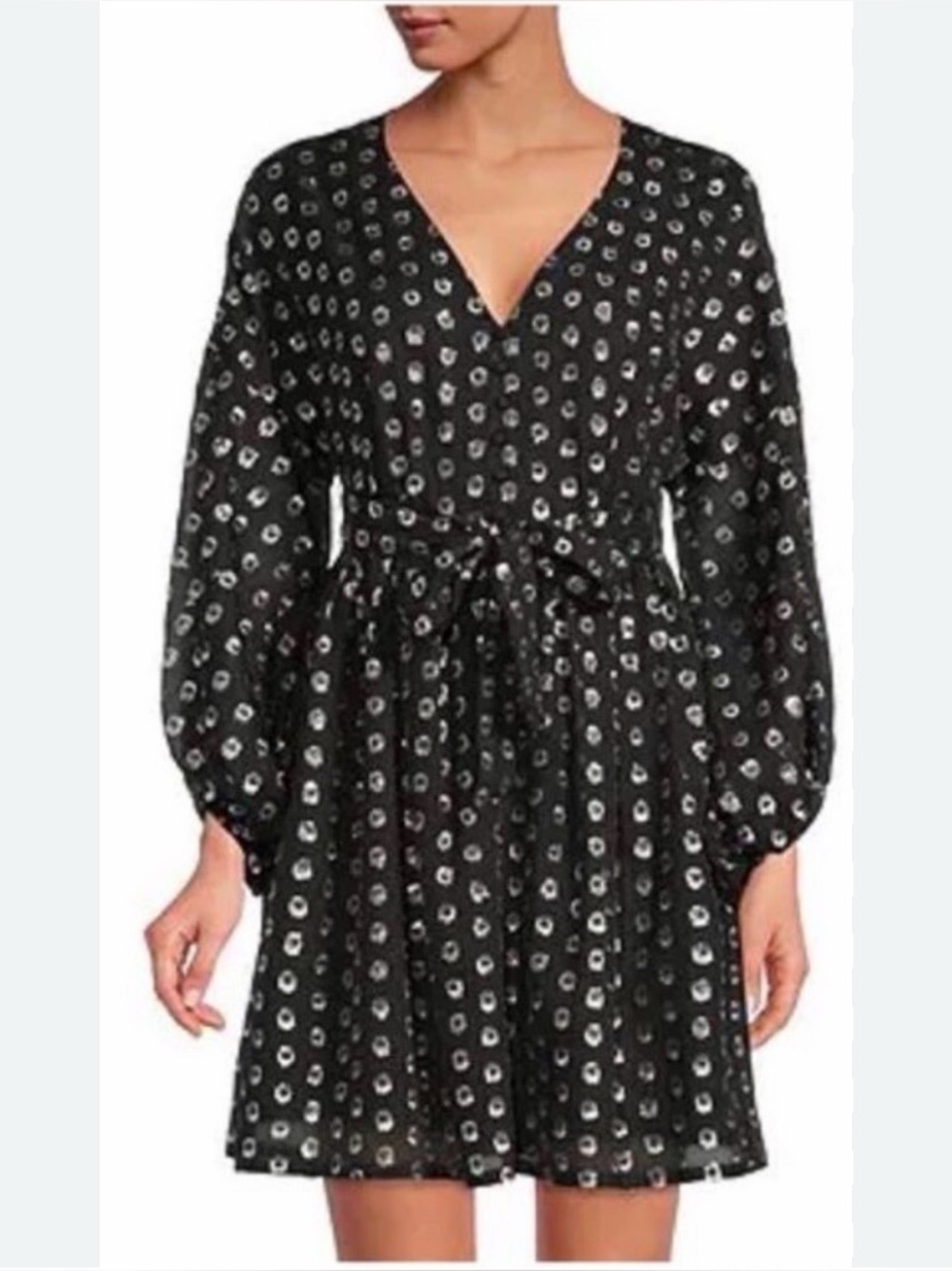 A Loves A Obsidian Black Silver Dot Midi Dress Size M